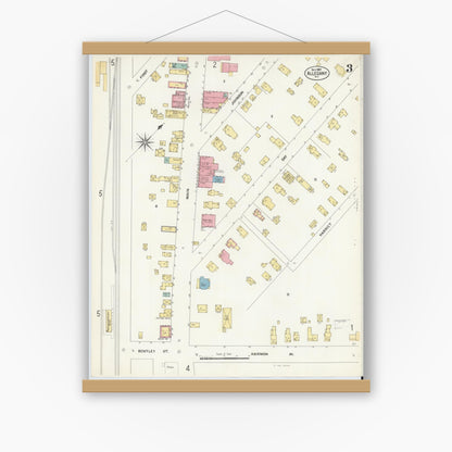 Old map wall art mockup — magnetic wood frame on white wall — Sanborn Fire Insurance Map from Allegany, Cattaraugus County, New York (1907), Sheet #0003