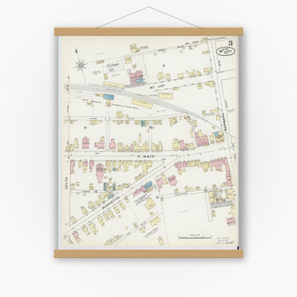 Old map wall art mockup — magnetic wood frame on white wall — Sanborn Fire Insurance Map from Mount Joy, Lancaster County, Pennsylvania (1891), Sheet #0003