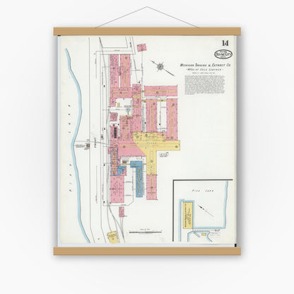 Old map wall art mockup — magnetic wood frame on white wall — Sanborn Fire Insurance Map from Boyne City, Charlevoix County, Michigan (1919), Sheet #0014