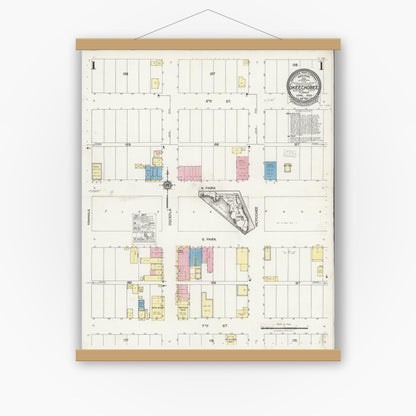 Old map wall art mockup — magnetic wood frame on white wall — Sanborn Fire Insurance Map from Okeechobee, Okeechobee County, Florida (1925) - Complete Map Set