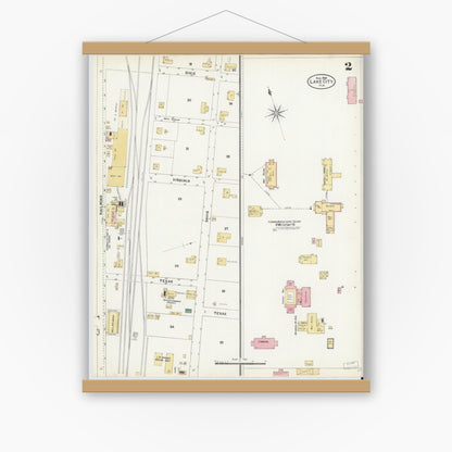 Old map wall art mockup — magnetic wood frame on white wall — Sanborn Fire Insurance Map from Lake City, Columbia County, Florida (1906), Sheet #0002