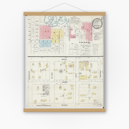 Old map wall art mockup — magnetic wood frame on white wall — Sanborn Fire Insurance Map from Austin, Mower County, Minnesota (1888) - Complete Map Set