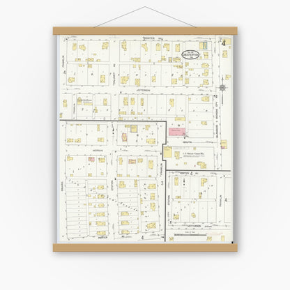 Old map wall art mockup — magnetic wood frame on white wall — Sanborn Fire Insurance Map from Chesterton, Porter County, Indiana (1912), Sheet #0004