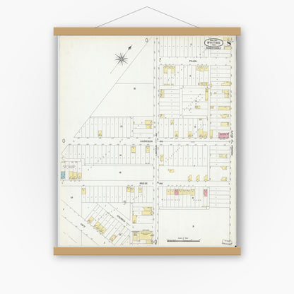 Old map wall art mockup — magnetic wood frame on white wall — Sanborn Fire Insurance Map from Whiting, Lake County, Indiana (1901), Sheet #0008