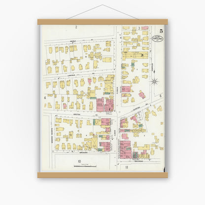 Old map wall art mockup — magnetic wood frame on white wall — Sanborn Fire Insurance Map from Cortland, Cortland County, New York (1902), Sheet #0005