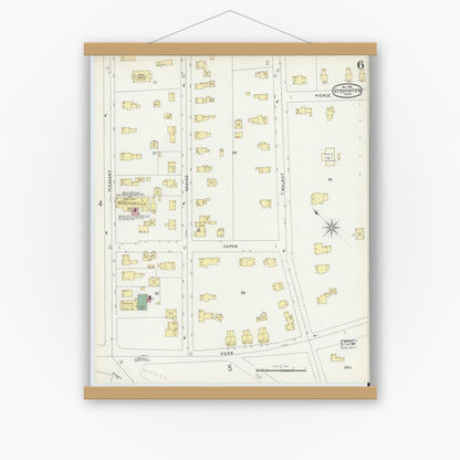 Old map wall art mockup — magnetic wood frame on white wall — Sanborn Fire Insurance Map from Stoughton, Norfolk County, Massachusetts (1896), Sheet #0006