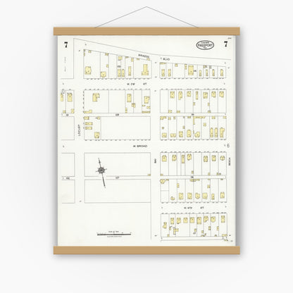 Old map wall art mockup — magnetic wood frame on white wall — Sanborn Fire Insurance Map from Freeport, Brazoria County, Texas (1926), Sheet #0007