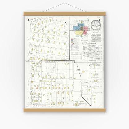 Old map wall art mockup — magnetic wood frame on white wall — Sanborn Fire Insurance Map from Groveton, Trinity County, Texas (1933) - Complete Map Set