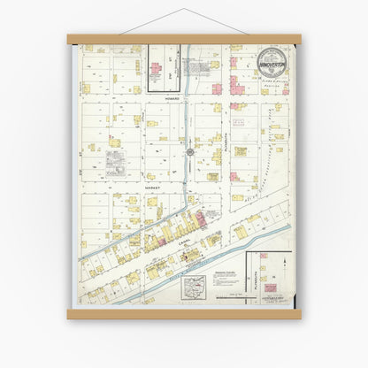 Old map wall art mockup — magnetic wood frame on white wall — Sanborn Fire Insurance Map from Hanoverton, Columbiana County, Ohio (1915), Sheet #0001