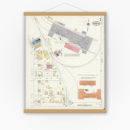 Old map wall art mockup — magnetic wood frame on white wall — Sanborn Fire Insurance Map from Ambridge, Beaver County, Pennsylvania (1917), Sheet #0007