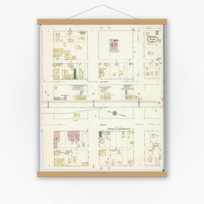 Old map wall art mockup — magnetic wood frame on white wall — Sanborn Fire Insurance Map from Ada, Norman County, Minnesota (1909), Sheet #0002