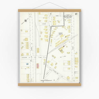 Old map wall art mockup — magnetic wood frame on white wall — Sanborn Fire Insurance Map from Haverstraw, Rockland County, New York (1910), Sheet #0017