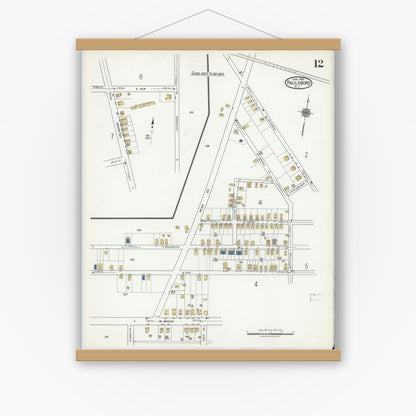 Old map wall art mockup — magnetic wood frame on white wall — Sanborn Fire Insurance Map from Paulsboro, Gloucester County, New Jersey (1920), Sheet #0012