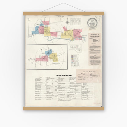 Old map wall art mockup — magnetic wood frame on white wall — Sanborn Fire Insurance Map from Medway, Norfolk County, Massachusetts (1942), Sheet #0001