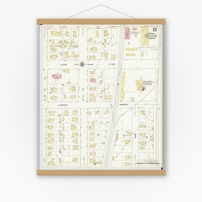 Old map wall art mockup — magnetic wood frame on white wall — Sanborn Fire Insurance Map from Delphos, Van Wert And Allen Counties, Ohio (1911), Sheet #0011