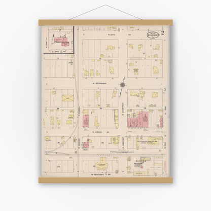 Old map wall art mockup — magnetic wood frame on white wall — Sanborn Fire Insurance Map from Windsor, Shelby County, Illinois (1922), Sheet #0002