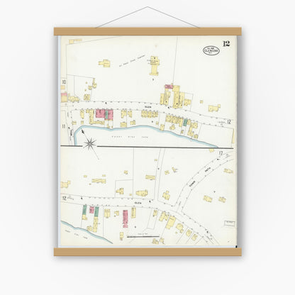 Old map wall art mockup — magnetic wood frame on white wall — Sanborn Fire Insurance Map from Glen Cove, Nassau County, New York (1908), Sheet #0012