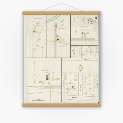 Old map wall art mockup — magnetic wood frame on white wall — Sanborn Fire Insurance Map from Cable, Mercer County, Illinois (1894), Sheet #0002