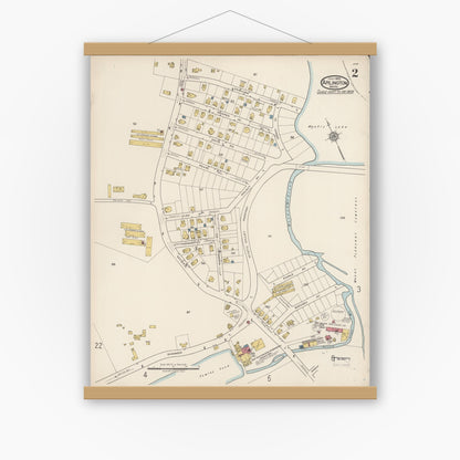 Old map wall art mockup — magnetic wood frame on white wall — Sanborn Fire Insurance Map from Arlington, Middlesex County, Massachusetts (1922), Sheet #0002