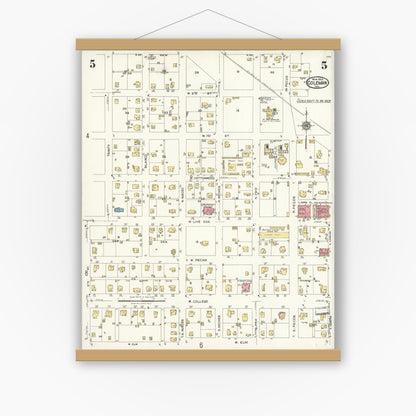 Old map wall art mockup — magnetic wood frame on white wall — Sanborn Fire Insurance Map from Coleman, Coleman County, Texas (1923), Sheet #0005