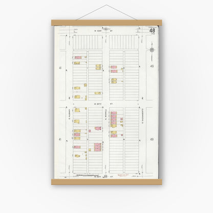 Old map wall art mockup — magnetic wood frame on white wall — Sanborn Fire Insurance Map from Chicago, Cook County, Illinois (1920), Sheet #0048
