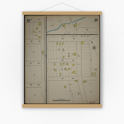 Old map wall art mockup — magnetic wood frame on white wall — Sanborn Fire Insurance Map from New Jersey Coast, New Jersey Coast, New Jersey (1890), Sheet #0010