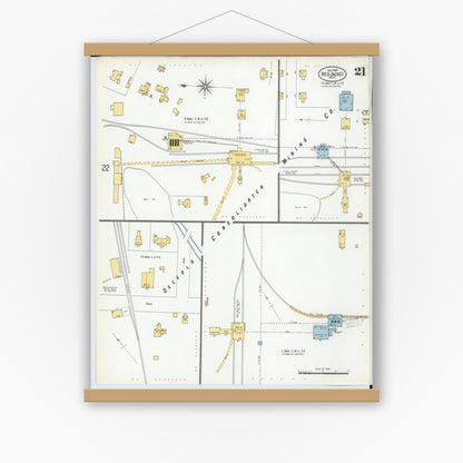 Old map wall art mockup — magnetic wood frame on white wall — Sanborn Fire Insurance Map from Red Jacket, Houghton County, Michigan (1900), Sheet #0021