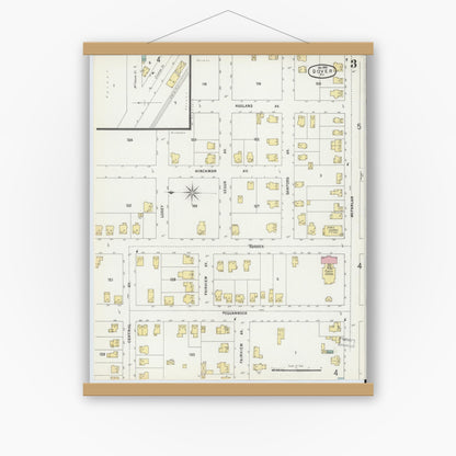 Old map wall art mockup — magnetic wood frame on white wall — Sanborn Fire Insurance Map from Dover, Morris County, New Jersey (1896), Sheet #0003
