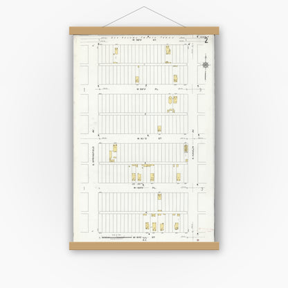 Old map wall art mockup — magnetic wood frame on white wall — Sanborn Fire Insurance Map from Chicago, Cook County, Illinois (1920), Sheet #0002