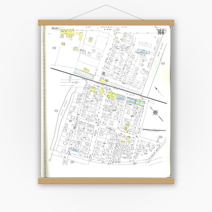 Old map wall art mockup — magnetic wood frame on white wall — Sanborn Fire Insurance Map from Honolulu, Oahu County, Hawaii (1955), Sheet #0166