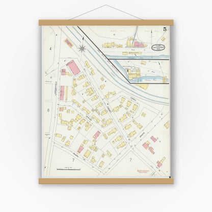 Old map wall art mockup — magnetic wood frame on white wall — Sanborn Fire Insurance Map from Chicopee, Hampden County, Massachusetts (1896), Sheet #0005