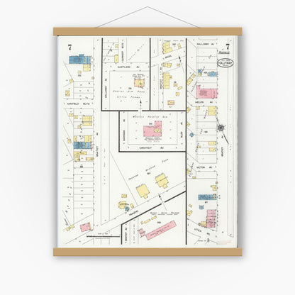 Old map wall art mockup — magnetic wood frame on white wall — Sanborn Fire Insurance Map from Halfway, Macomb County, Michigan (1925), Sheet #0007