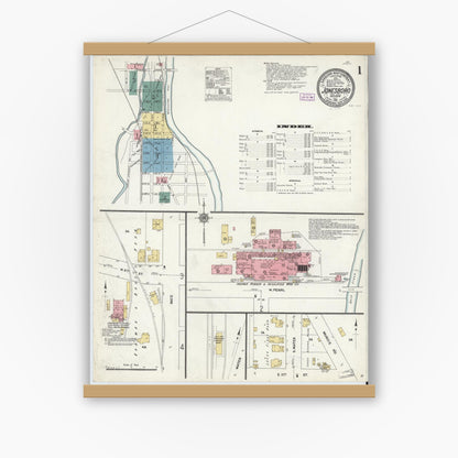 Old map wall art mockup — magnetic wood frame on white wall — Sanborn Fire Insurance Map from Jonesboro, Grant County, Indiana (1911), Sheet #0001
