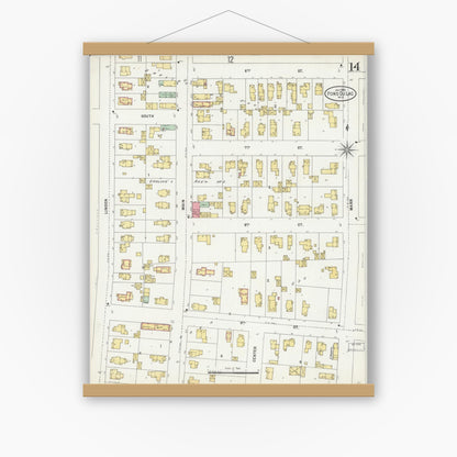 Old map wall art mockup — magnetic wood frame on white wall — Sanborn Fire Insurance Map from Fond du Lac, Fond du Lac County, Wisconsin (1898), Sheet #0014