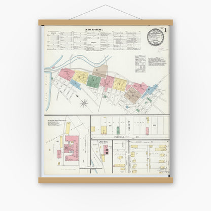 Old map wall art mockup — magnetic wood frame on white wall — Sanborn Fire Insurance Map from Lorain, Lorain County, Ohio (1896), Sheet #0001