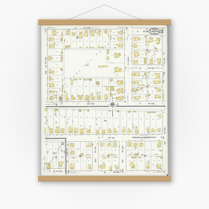 Old map wall art mockup — magnetic wood frame on white wall — Sanborn Fire Insurance Map from Linton, Greene County, Indiana (1921), Sheet #0003