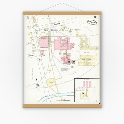 Old map wall art mockup — magnetic wood frame on white wall — Sanborn Fire Insurance Map from Ottumwa, Wapello County, Iowa (1891), Sheet #0010