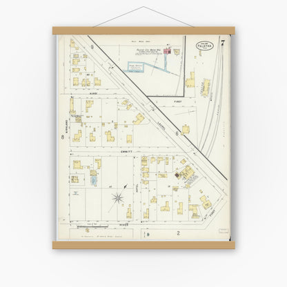 Old map wall art mockup — magnetic wood frame on white wall — Sanborn Fire Insurance Map from Palatka, Putnam County, Florida (1897), Sheet #0007