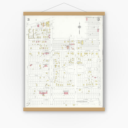 Old map wall art mockup — magnetic wood frame on white wall — Sanborn Fire Insurance Map from La Feria, Cameron County, Texas (1936), Sheet #0003