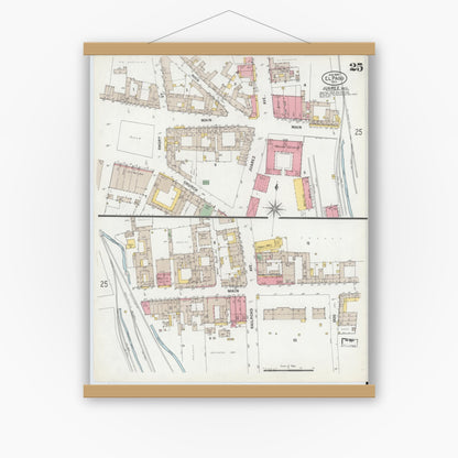 Old map wall art mockup — magnetic wood frame on white wall — Sanborn Fire Insurance Map from El Paso, El Paso County, Texas (1900), Sheet #0025