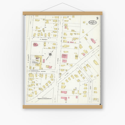 Old map wall art mockup — magnetic wood frame on white wall — Sanborn Fire Insurance Map from Painesville, Lake County, Ohio (1911), Sheet #0003