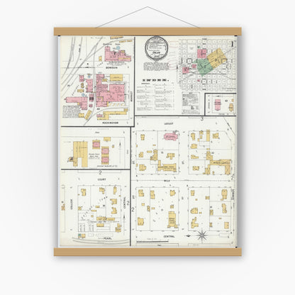 Old map wall art mockup — magnetic wood frame on white wall — Sanborn Fire Insurance Map from Galva, Henry County, Illinois (1899), Sheet #0001