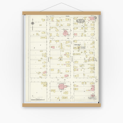 Old map wall art mockup — magnetic wood frame on white wall — Sanborn Fire Insurance Map from New Bremen, Auglaize County, Ohio (1914), Sheet #0002