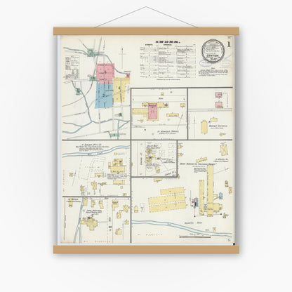 Old map wall art mockup — magnetic wood frame on white wall — Sanborn Fire Insurance Map from Canton, Bradford County, Pennsylvania (1897) - Complete Map Set