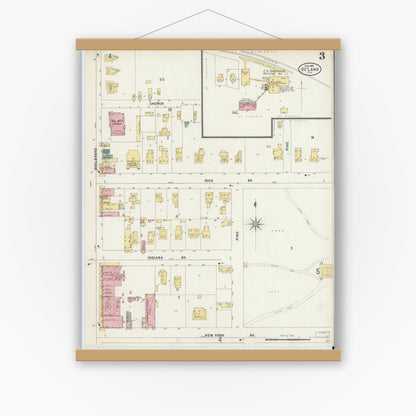 Old map wall art mockup — magnetic wood frame on white wall — Sanborn Fire Insurance Map from De Land, Volusia County, Florida (1897), Sheet #0003