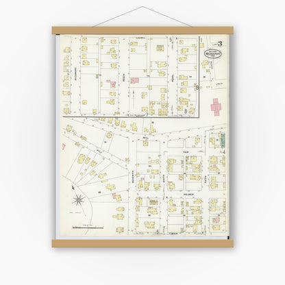 Old map wall art mockup — magnetic wood frame on white wall — Sanborn Fire Insurance Map from Middleport, Meigs County, Ohio (1908), Sheet #0003