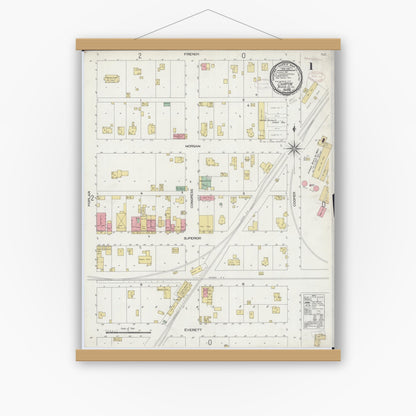 Old map wall art mockup — magnetic wood frame on white wall — Sanborn Fire Insurance Map from Chapin, Morgan County, Illinois (1898) - Complete Map Set