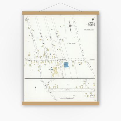 Old map wall art mockup — magnetic wood frame on white wall — Sanborn Fire Insurance Map from Dartmouth, Bristol County, Massachusetts (1924), Sheet #0006