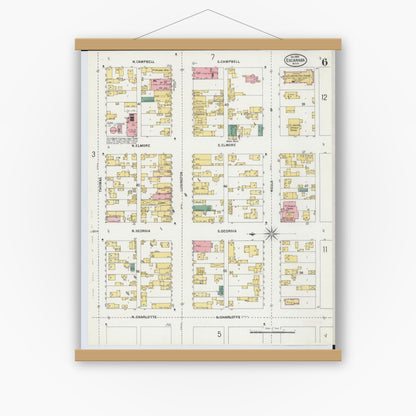 Old map wall art mockup — magnetic wood frame on white wall — Sanborn Fire Insurance Map from Escanaba, Delta County, Michigan (1899), Sheet #0006