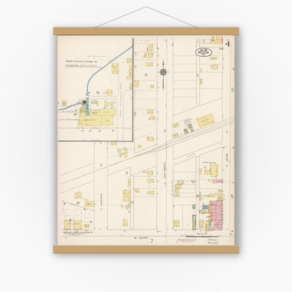 Old map wall art mockup — magnetic wood frame on white wall — Sanborn Fire Insurance Map from Azusa, Los Angeles County, California (1912), Sheet #0004